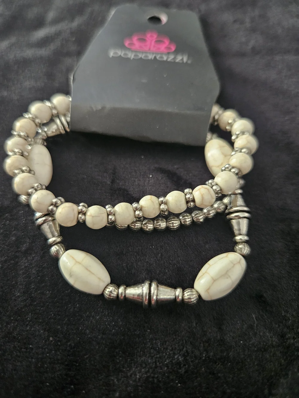 paparazzi Cream and Silver Beaded Stretch Bracelet Set